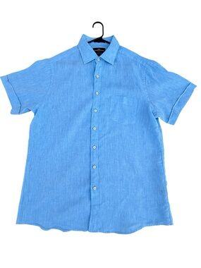 Rodd & Gunn 100% Linen Button Up Shirt Men’s XL Blue Short Sleeve Sports Fit